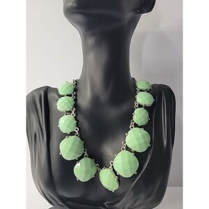 Vintage Faceted Mint Green Statement Bib Necklace Silver Tone‎ Adjustable Chain